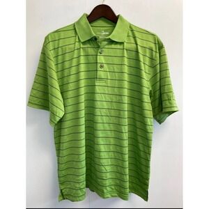 Grand Slam Men's Size L Polo Golf Shirt Green‎ Striped Logo Short Sleeve